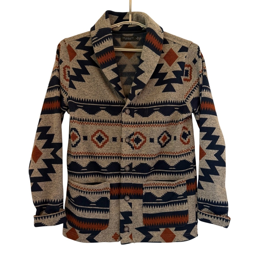 Junk Food Clothing Mens Aztec Southwestern Shawl Cardigan Harper Sweater Tan M
